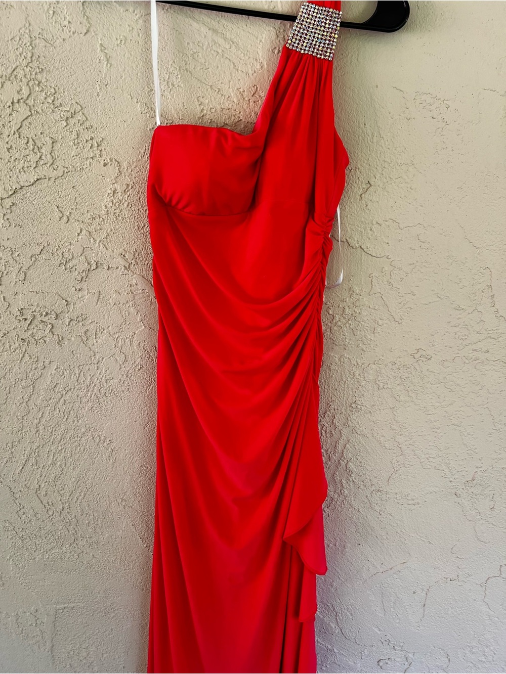 Andie One-Shoulder Red Evening Gown with Embellished Strap